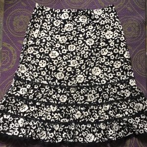 Black and ivory floral printed skirt w/ 3 tiers